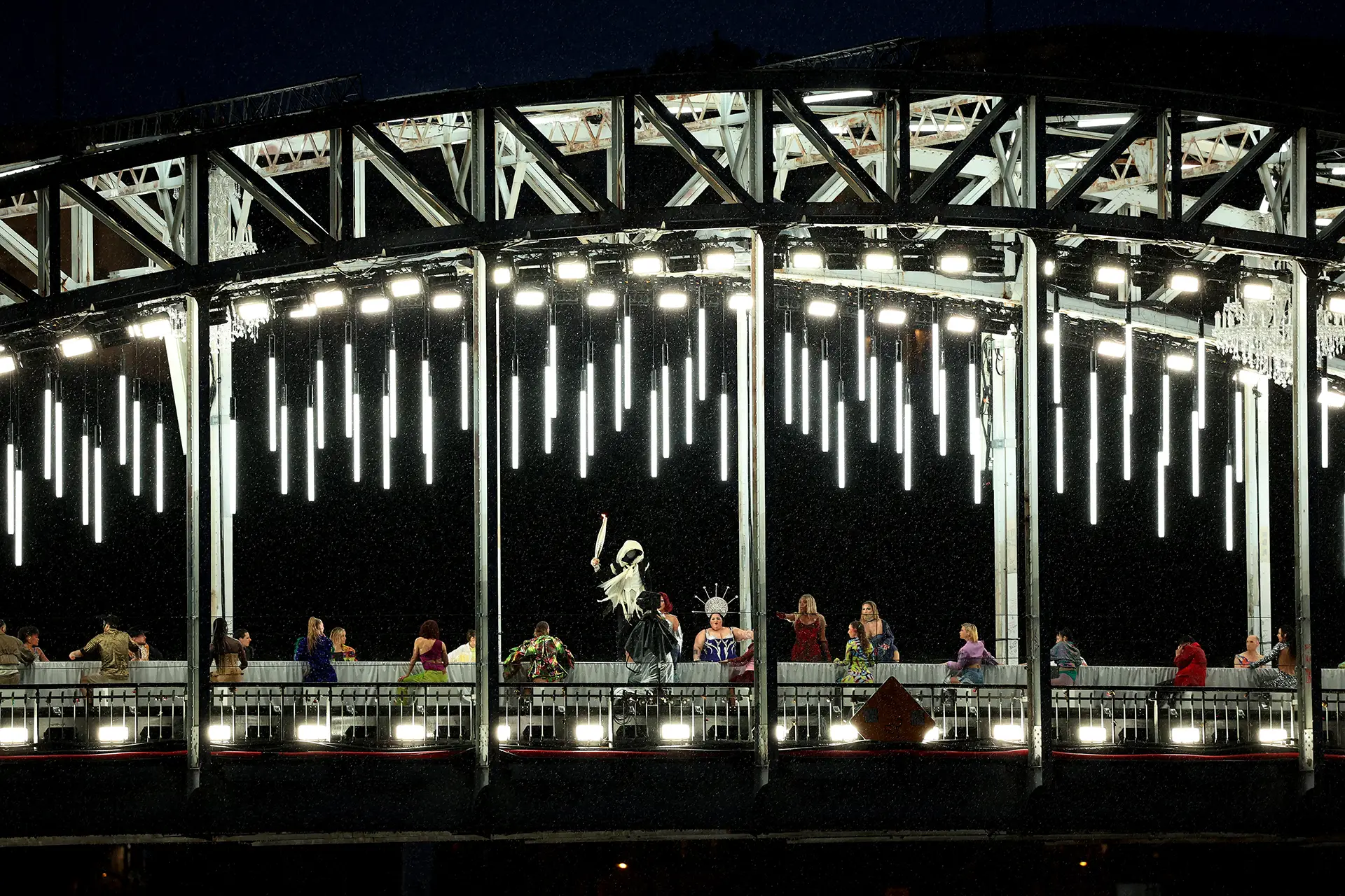 Close up on performers on the bridge