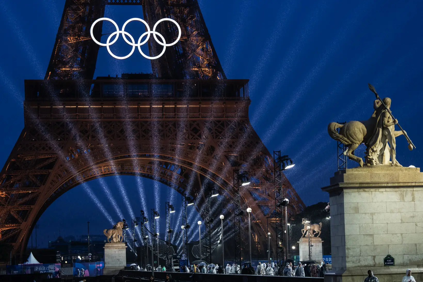 Eiffel Tower covered with the Olympic rings