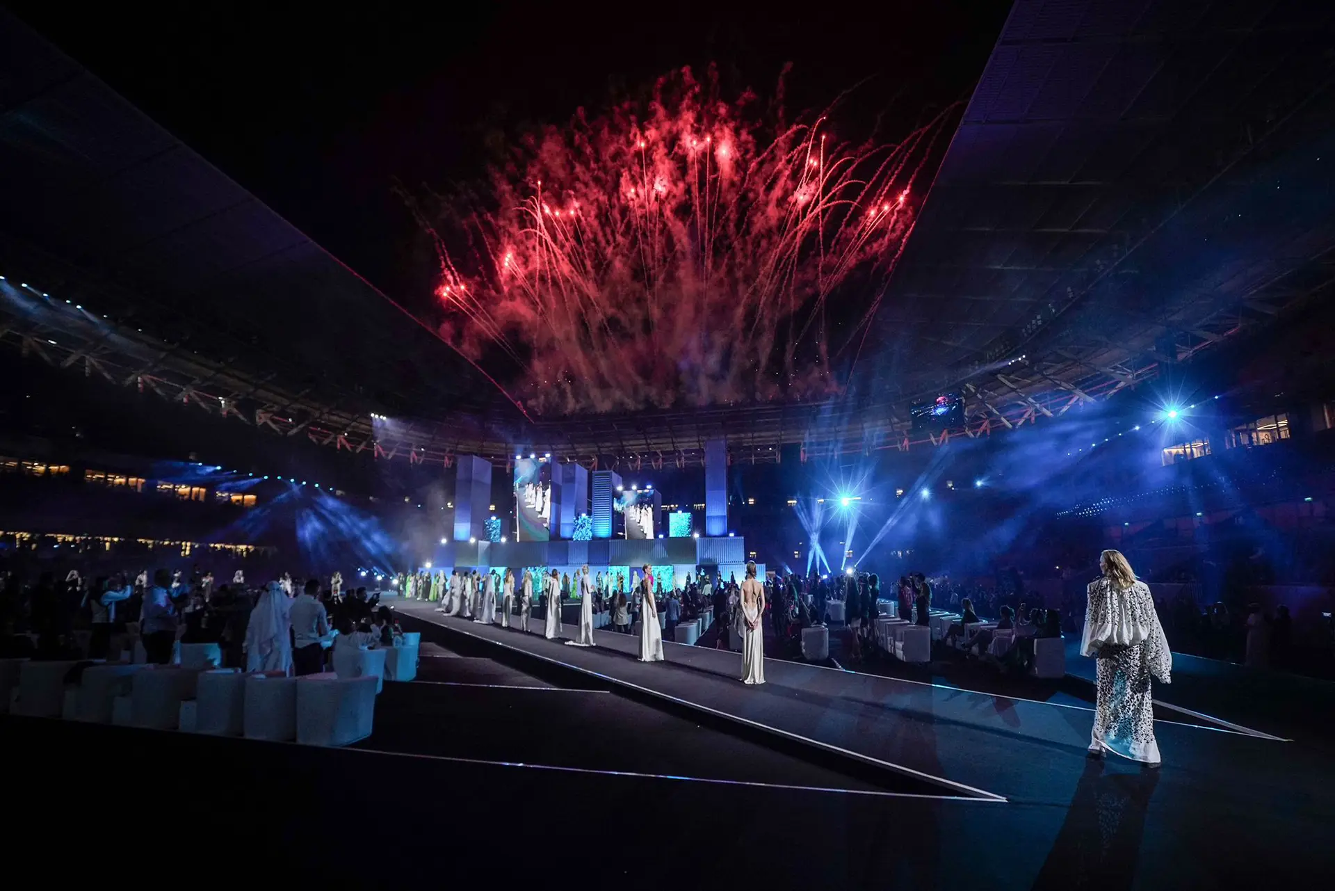 Fireworks in the stadium to mark the end of the runway