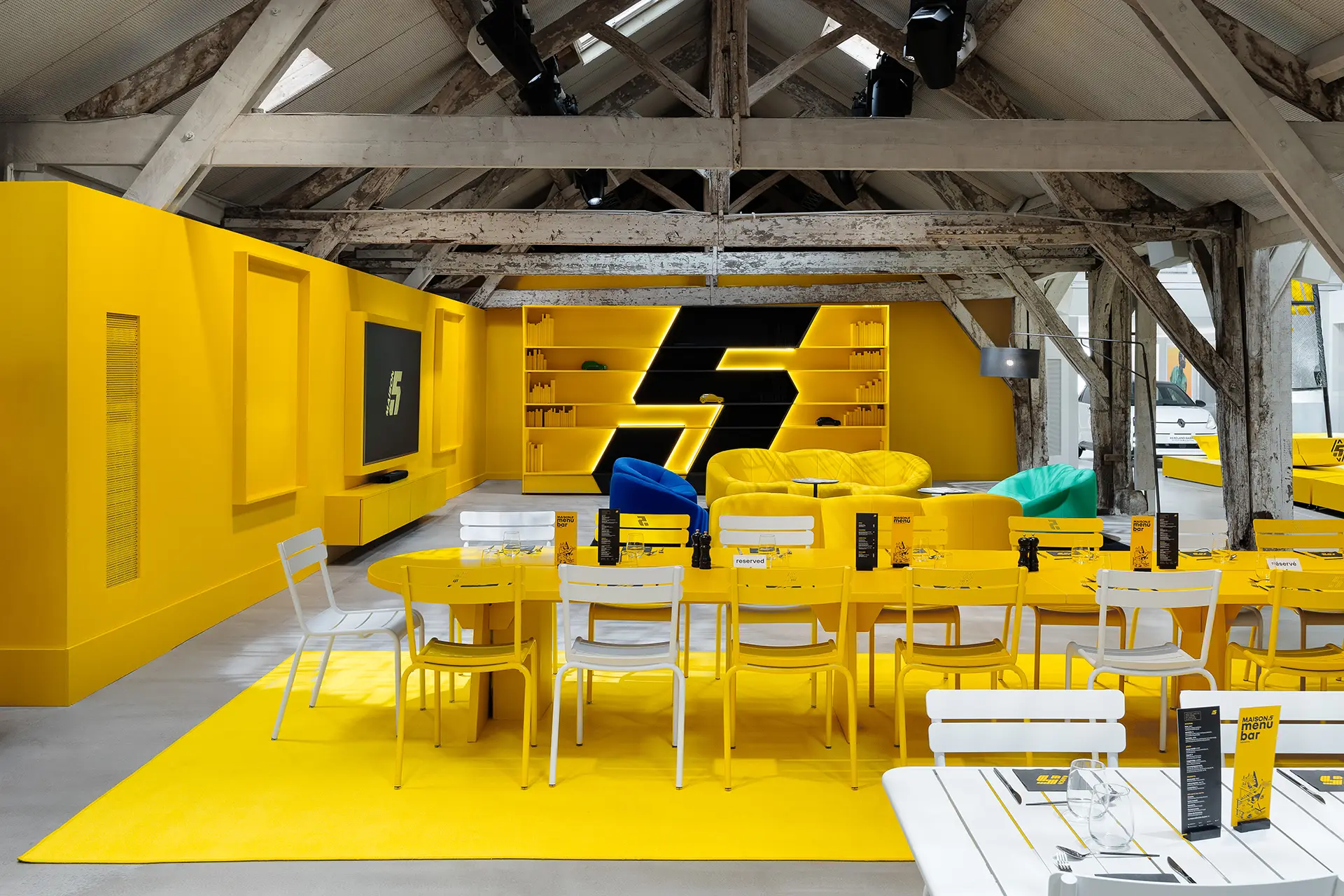 Lounge area and restaurant area, yellow design and decoration